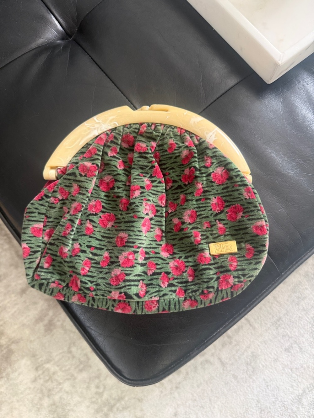 Vintage Floral Green and Pink Frame Clutch - Unbranded (initials FR).
